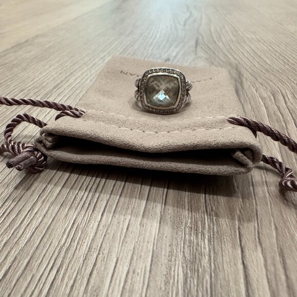 Authentic David Yurman Albion Ring Sterling Silver Prasiolite & Diamonds, 11mm - Picture 8 of 11